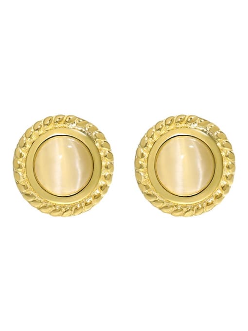 18K gold [with pure white fungus plug] 925 Sterling Silver Cats Eye Geometric Vintage Stud Earring